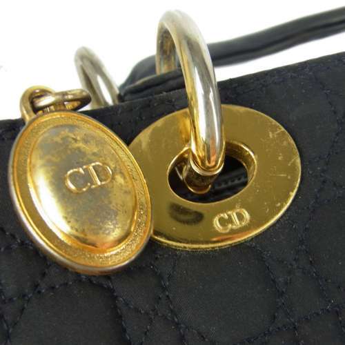 Auth Christian Dior Logos LADY DIOR Cannage Hand Bag Black F/S 24802e Deal in US.
